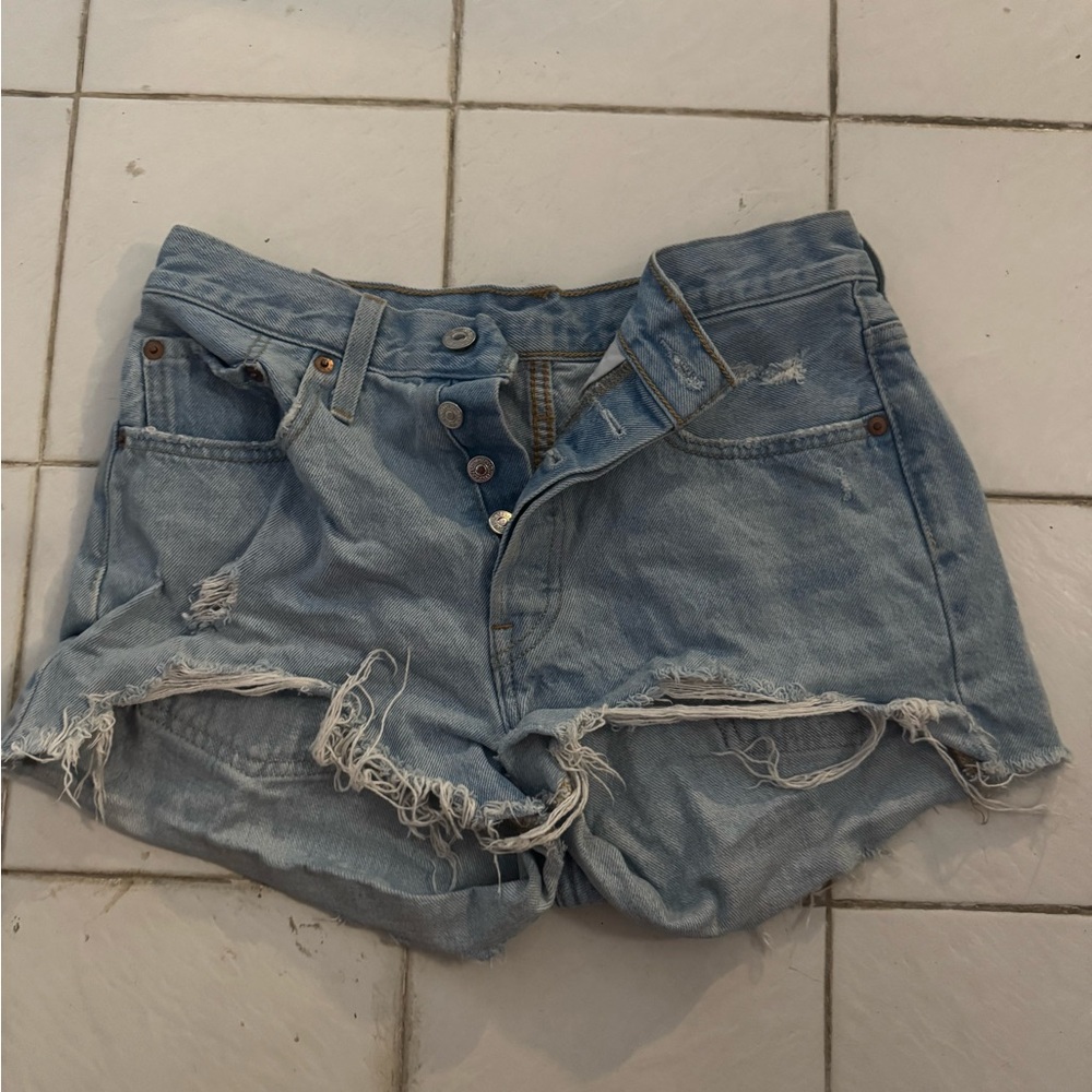Levi's Light Blue Distressed Jean Shorts 501 w27